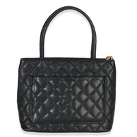 Chanel Vintage Black Quilted Caviar Medallion Tote Handbag bv