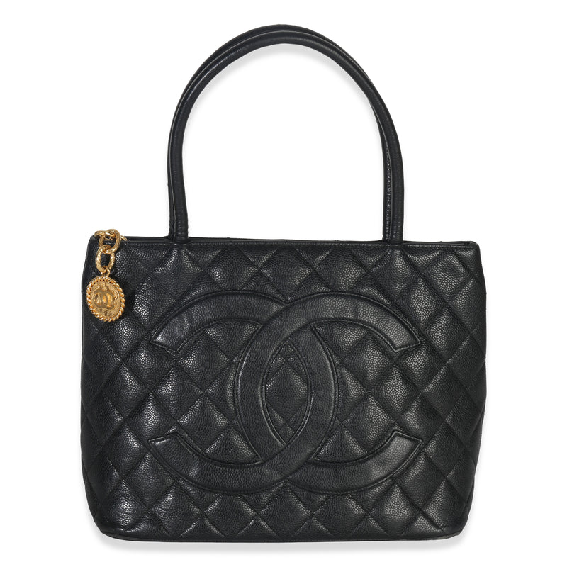 Chanel Vintage Black Quilted Caviar Medallion Tote Handbag id