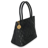 Chanel Vintage Black Quilted Caviar Medallion Tote Handbag pv