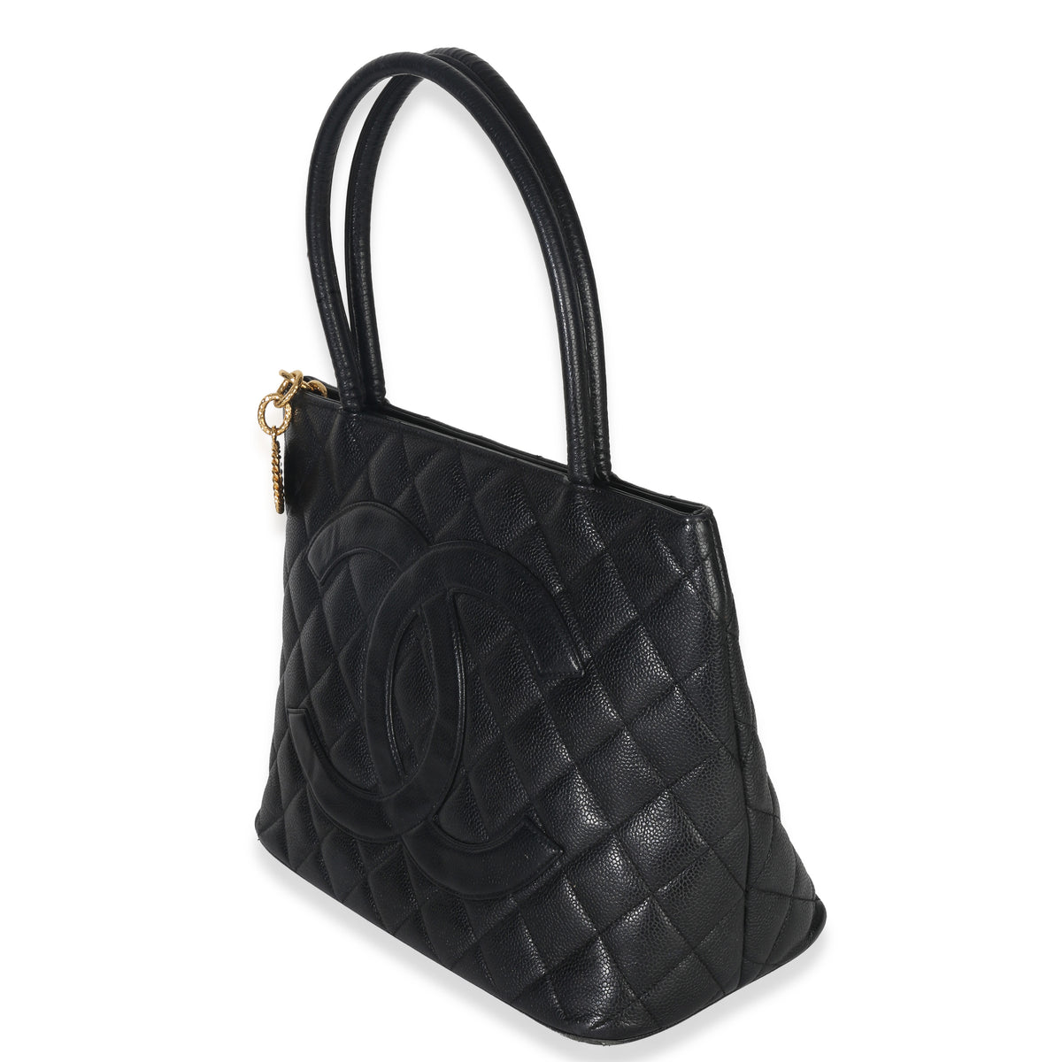 Chanel Vintage Black Quilted Caviar Medallion Tote Handbag sv