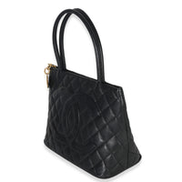 Chanel Vintage Black Quilted Caviar Medallion Tote Handbag sv