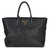 Prada Black Vitello Daino Shopping Tote Handbag fv