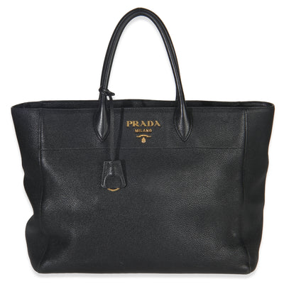 Black Vitello Daino Shopping Tote