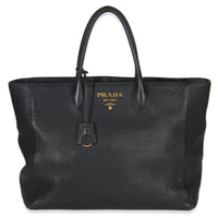 Black Vitello Daino Shopping Tote
