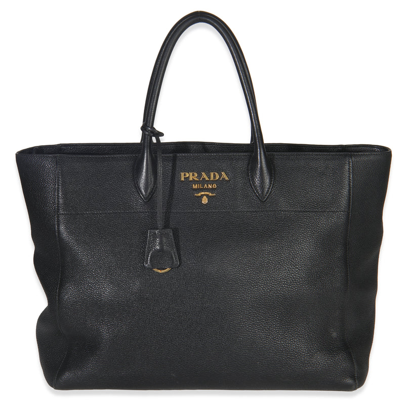 Black Vitello Daino Shopping Tote