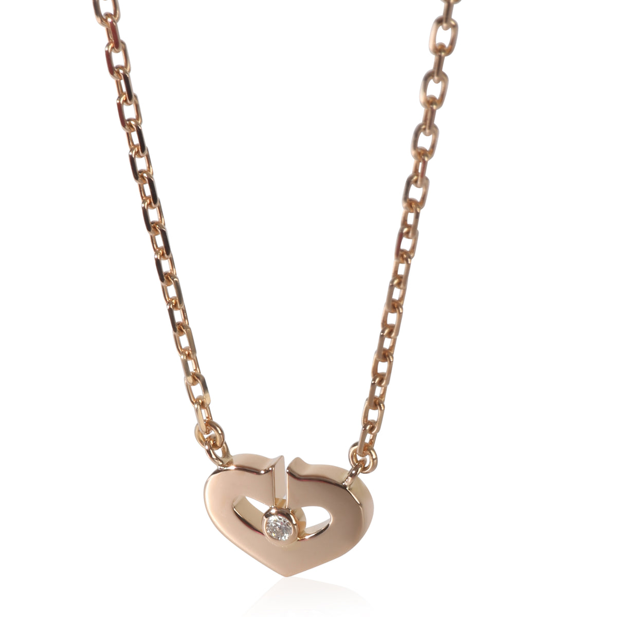 Cartier Rose Gold Diamond C de  Heart Necklace fv