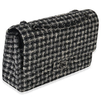 Chanel Black White Tweed Quilted Medium Classic Double Flap Handbag pv