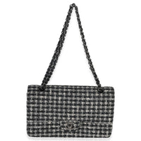 Chanel Black White Tweed Quilted Medium Classic Double Flap Handbag av