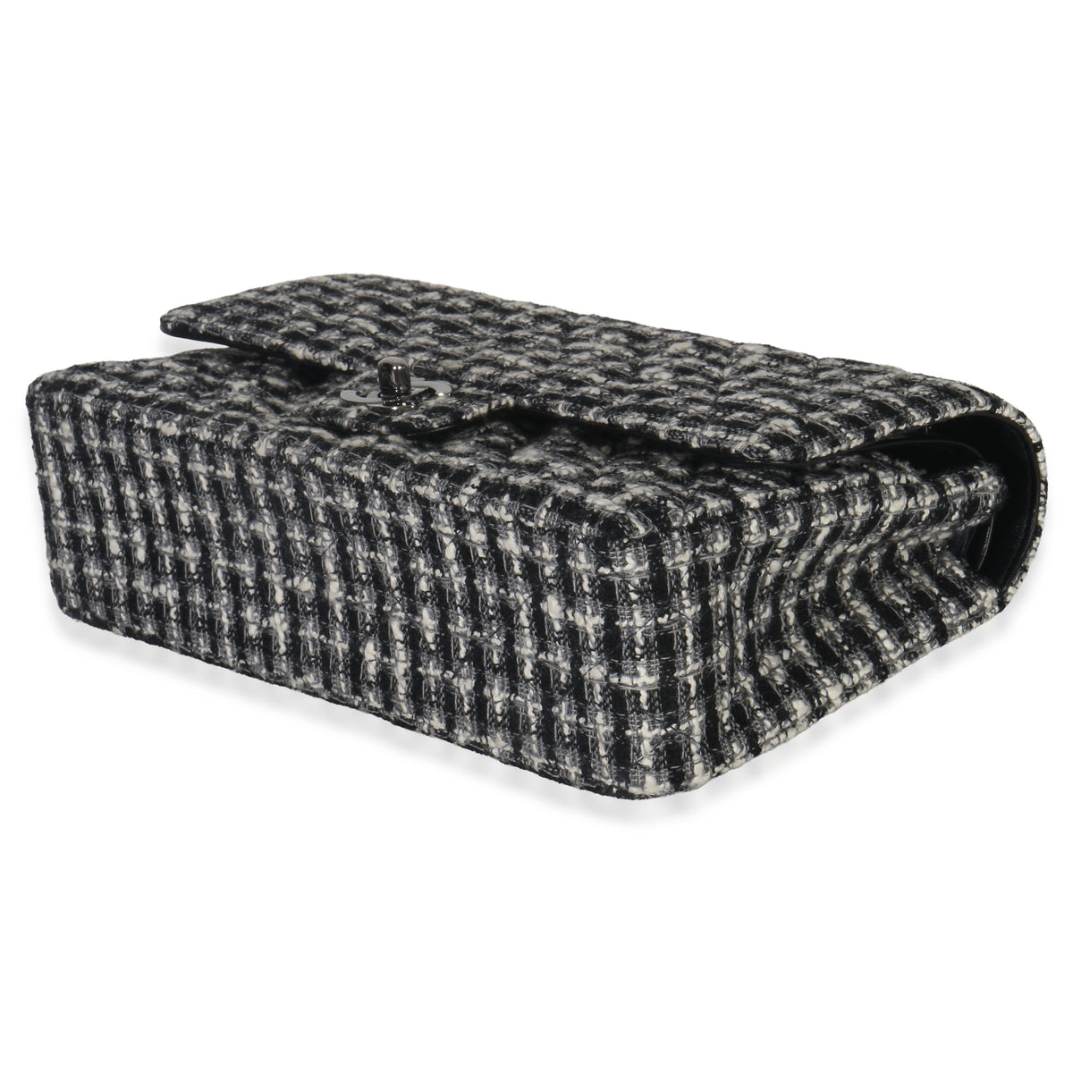 Chanel Black White Tweed Quilted Medium Classic Double Flap Handbag box