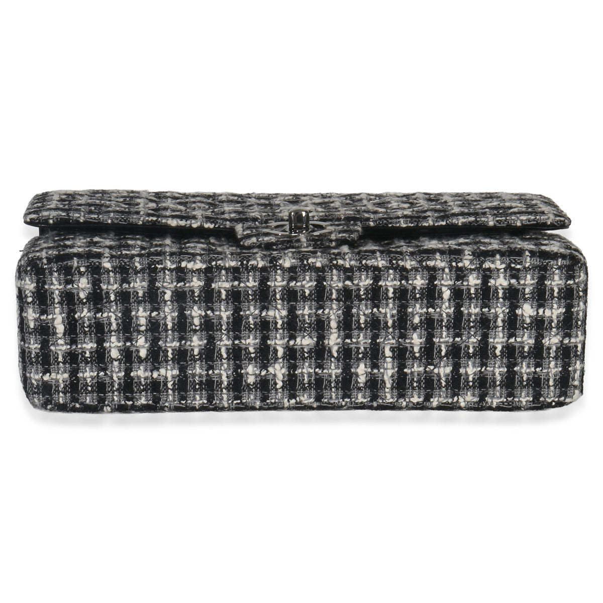 Chanel Black White Tweed Quilted Medium Classic Double Flap Handbag stamp