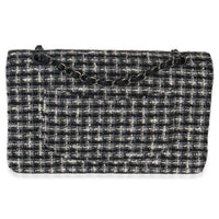 Chanel Black White Tweed Quilted Medium Classic Double Flap Bag Handbag bv