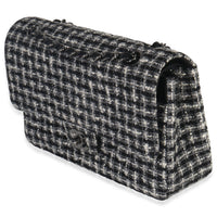 Chanel Black White Tweed Quilted Medium Classic Double Flap Bag Handbag sv