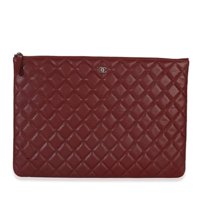 Chanel Red Quilted Caviar Large Classic O Case Handbag fv