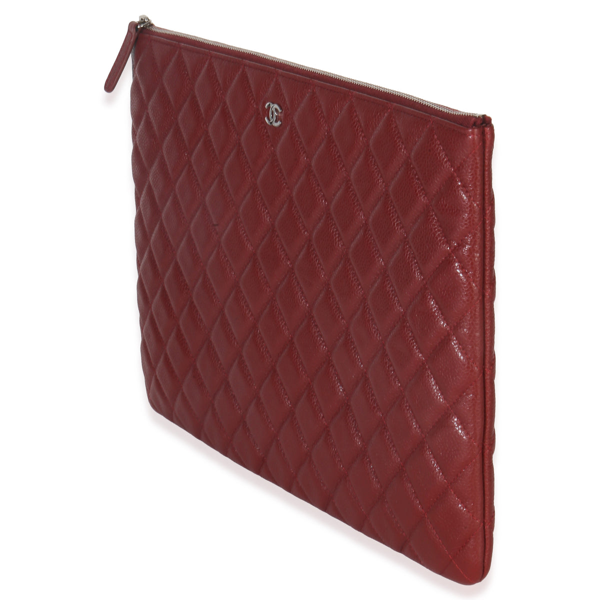 Chanel Red Quilted Caviar Large Classic O Case Handbag sv