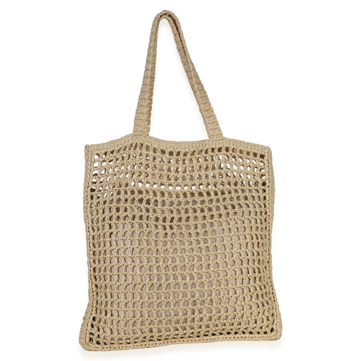 Prada Natural Raffia Effect Logo Crochet Tote Handbag bv