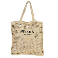 Prada Natural Raffia Effect Logo Crochet Tote Handbag id