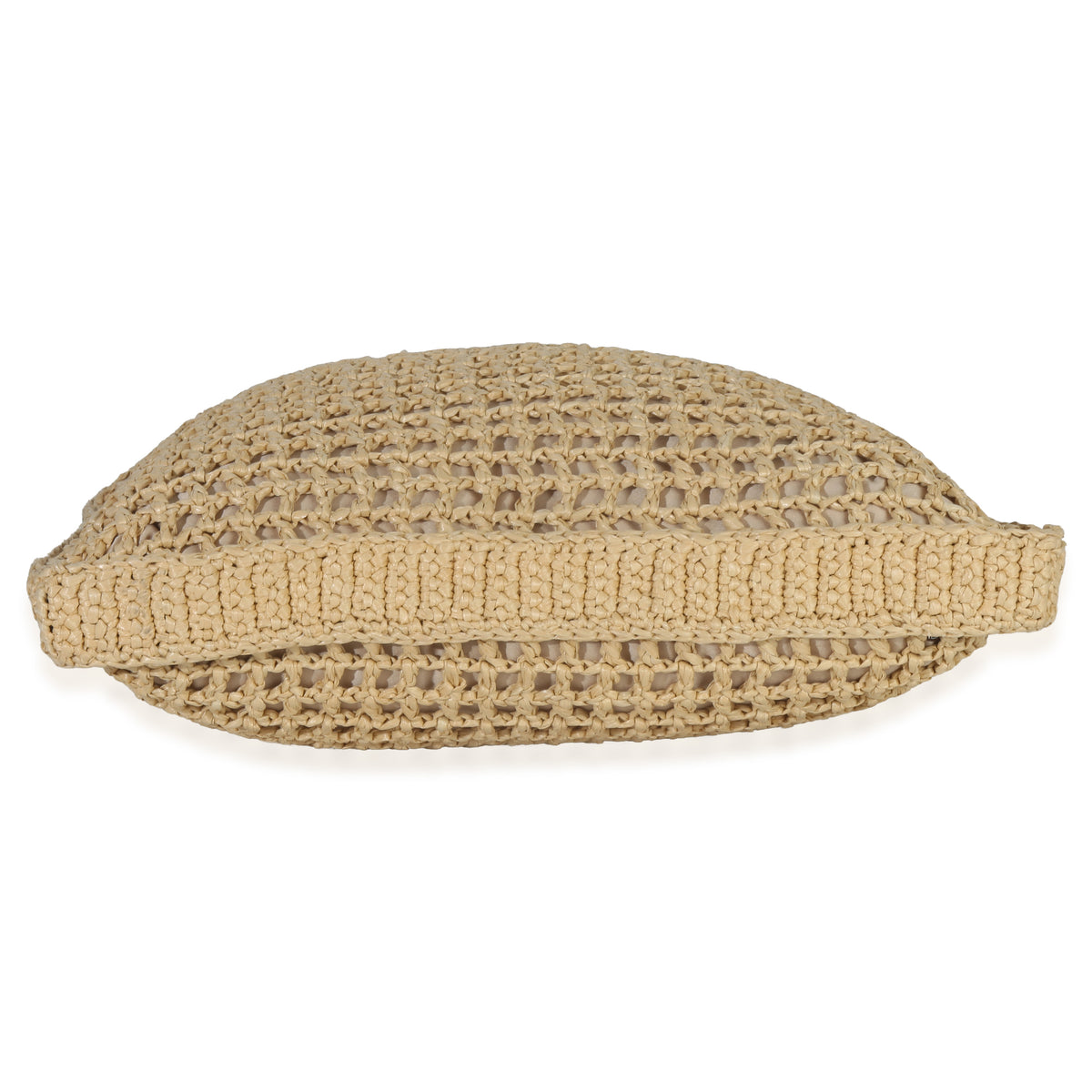 Prada Natural Raffia Effect Logo Crochet Tote Handbag stamp