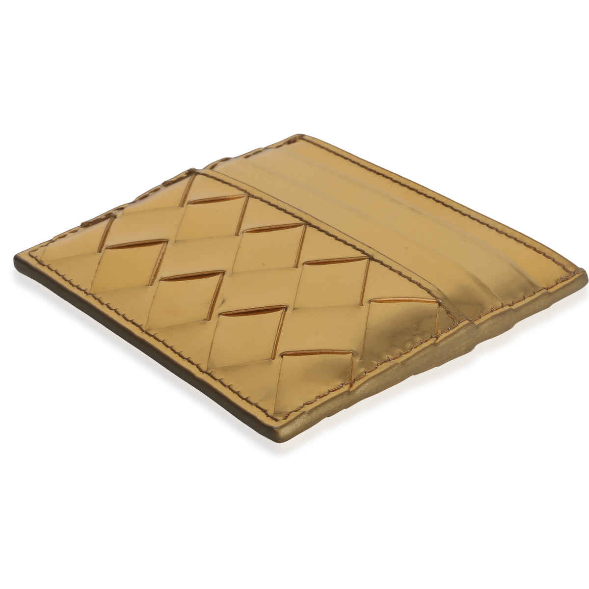 Bottega Veneta Gold Metallic Intrecciato Leather Credit Card Case Handbag box