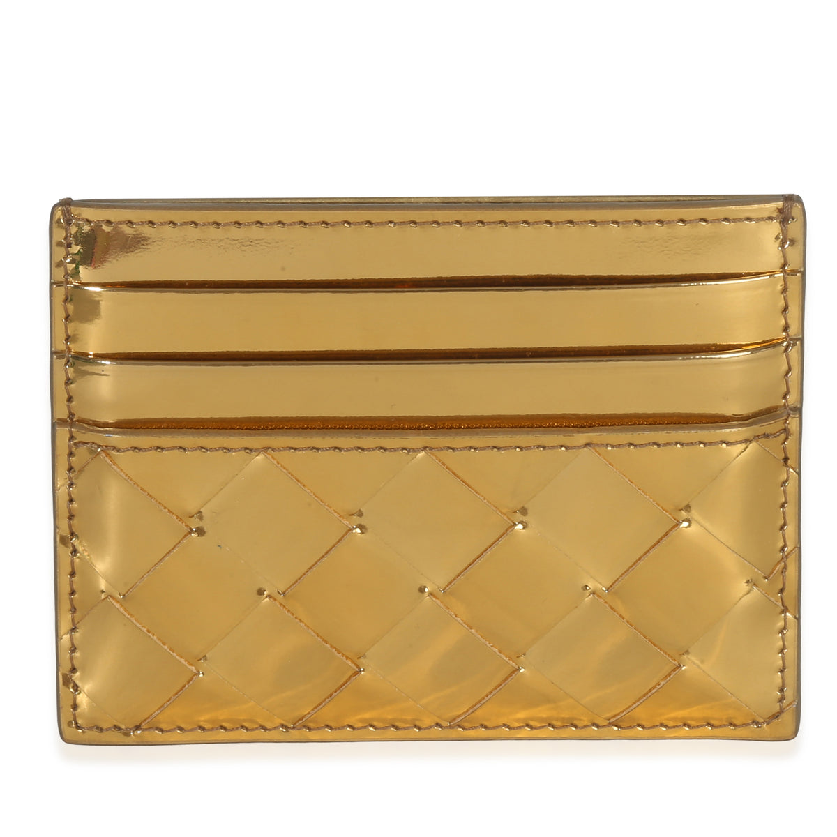 Bottega Veneta Gold Metallic Intrecciato Leather Credit Card Case Handbag bv