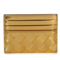 Bottega Veneta Gold Metallic Intrecciato Leather Credit Card Case Handbag bv