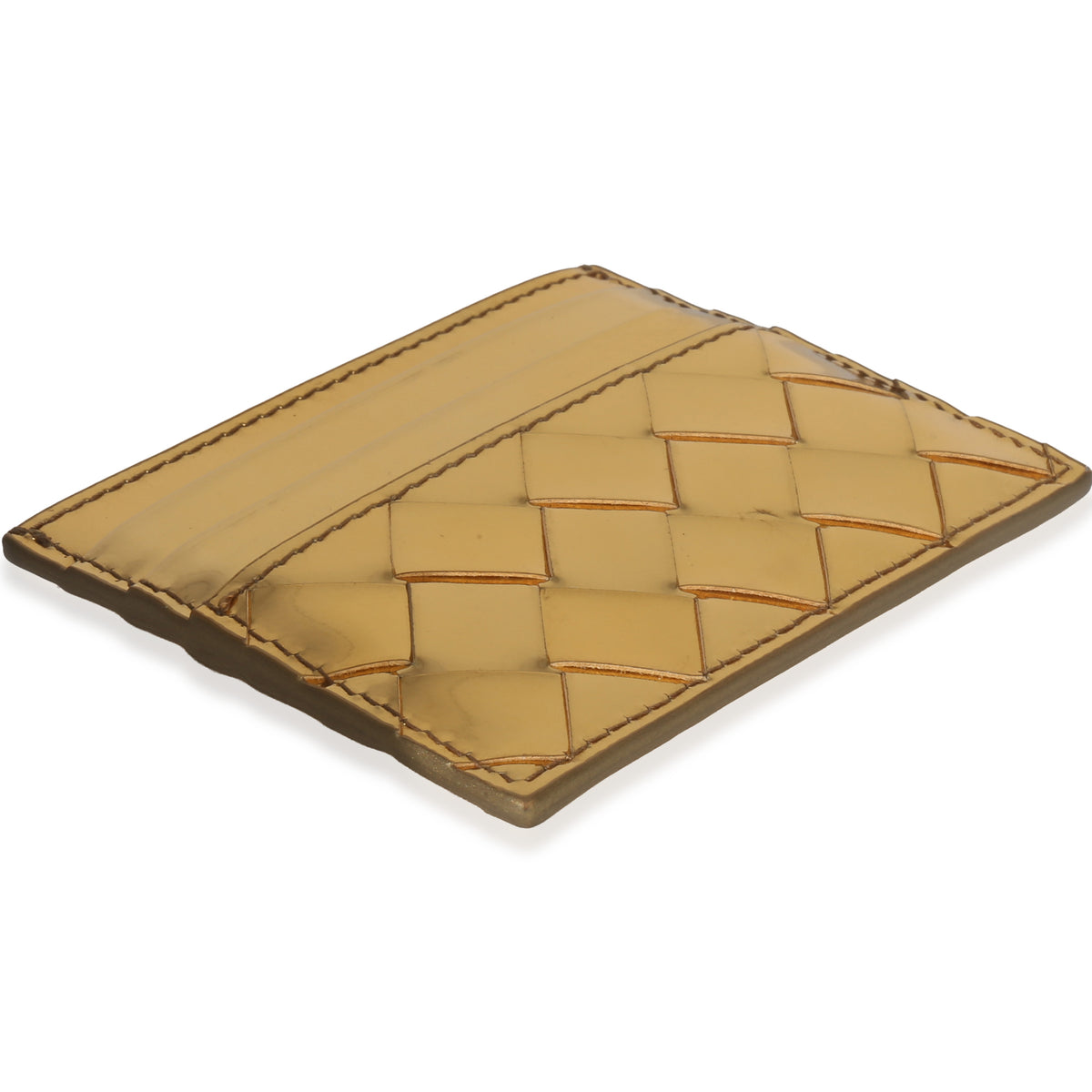 Bottega Veneta Gold Metallic Intrecciato Leather Credit Card Case Handbag clasp