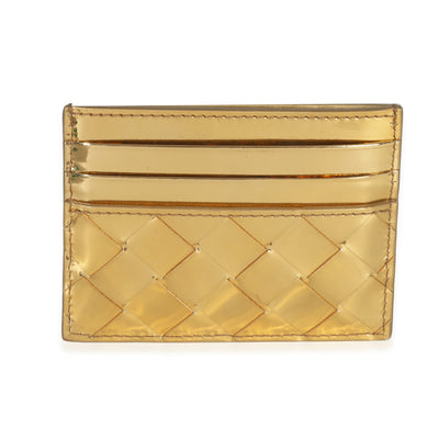 Bottega Veneta Gold Metallic Intrecciato Leather Credit Card Case Handbag fv