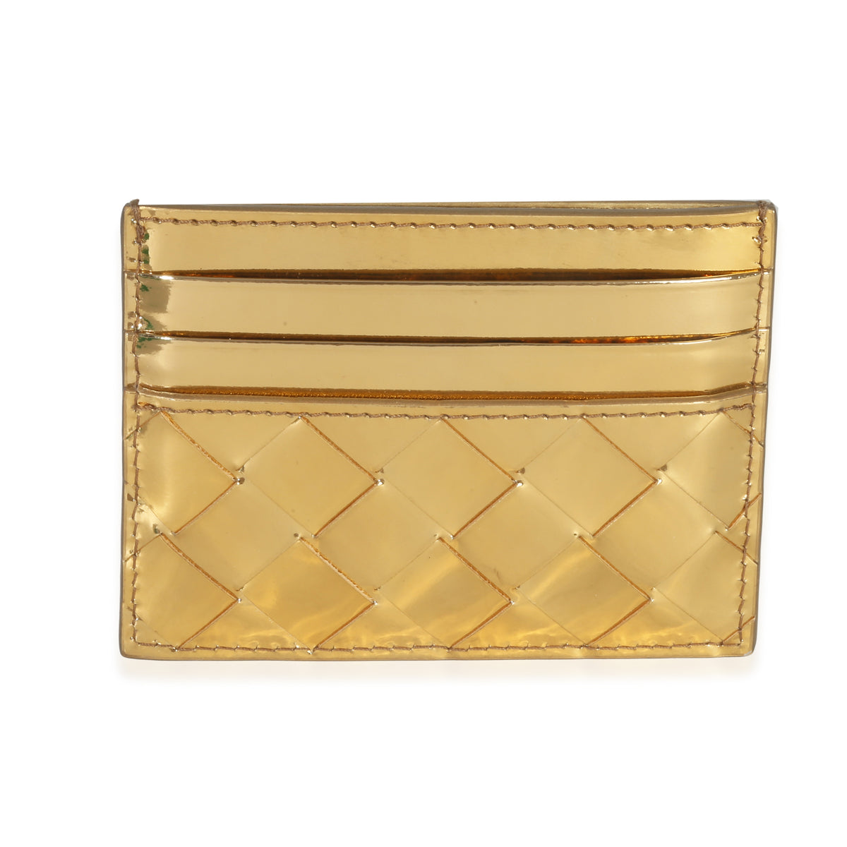 Bottega Veneta Gold Metallic Intrecciato Leather Credit Card Case Handbag fv