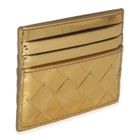 Bottega Veneta Gold Metallic Intrecciato Leather Credit Card Case Handbag pv