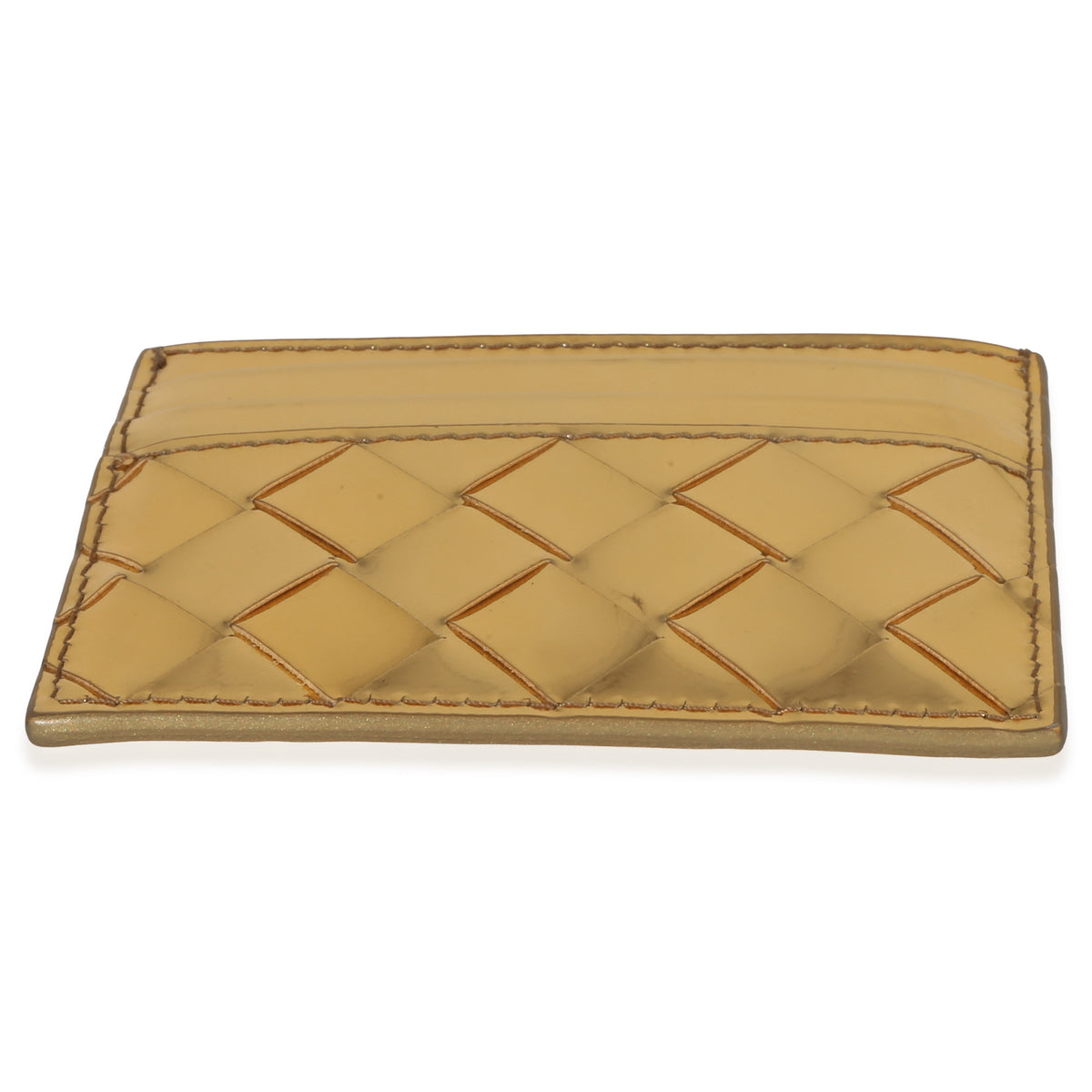 Bottega Veneta Gold Metallic Intrecciato Leather Credit Card Case Handbag stamp