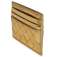 Bottega Veneta Gold Metallic Intrecciato Leather Credit Card Case Handbag sv