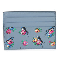 Prada Light Blue Astral Swallow Saffiano Card Holder Wallet bv