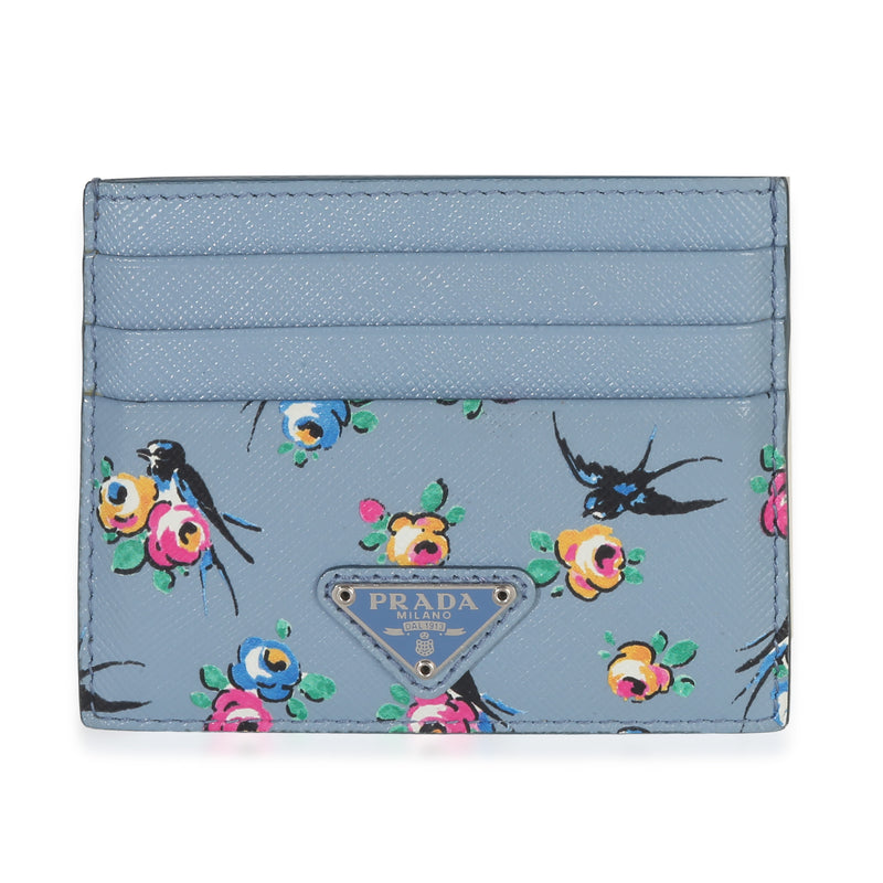 Prada Light Blue Astral Swallow Saffiano Card Holder Handbag id