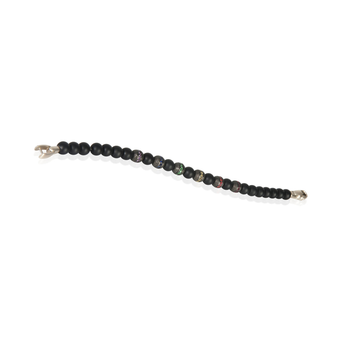David Yurman Sterling Silver Onyx Rainbow Spiritual Bead Bracelet bv