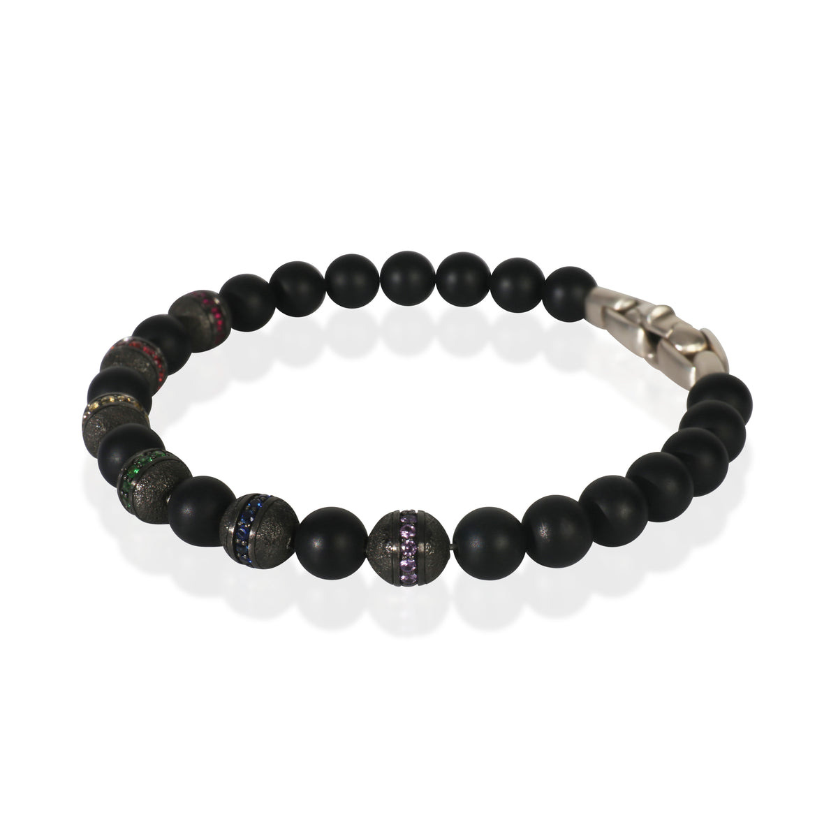 David Yurman Sterling Silver Onyx Rainbow Spiritual Bead Bracelet sv