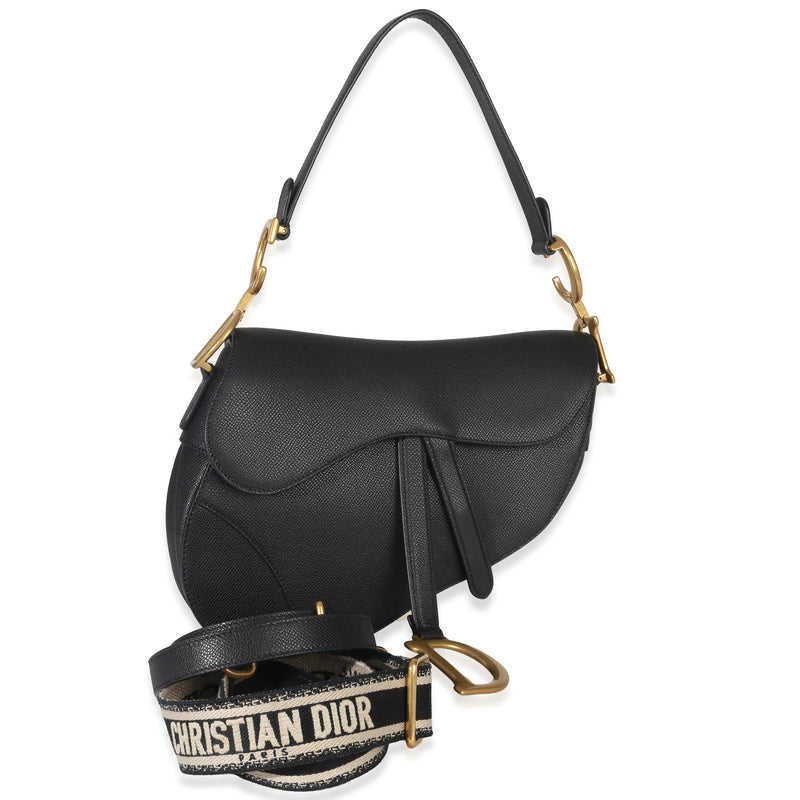 Christian Dior Black Grained Calfskin Medium Saddle Bag Handbag id