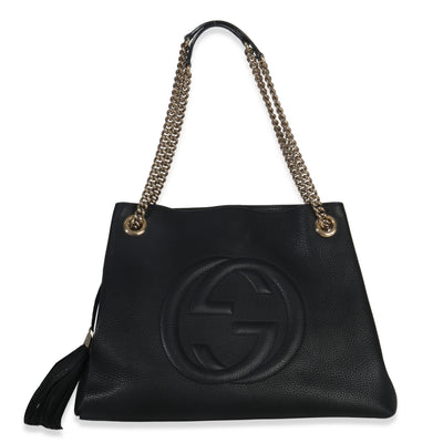 Gucci Black Pebbled Calfskin Medium Soho Chain Shoulder Bag Handbag fv