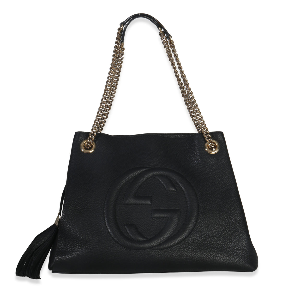 Gucci Black Pebbled Calfskin Medium Soho Chain Shoulder Bag Handbag fv