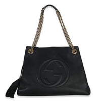 Gucci Black Pebbled Calfskin Medium Soho Chain Shoulder Bag Handbag fv