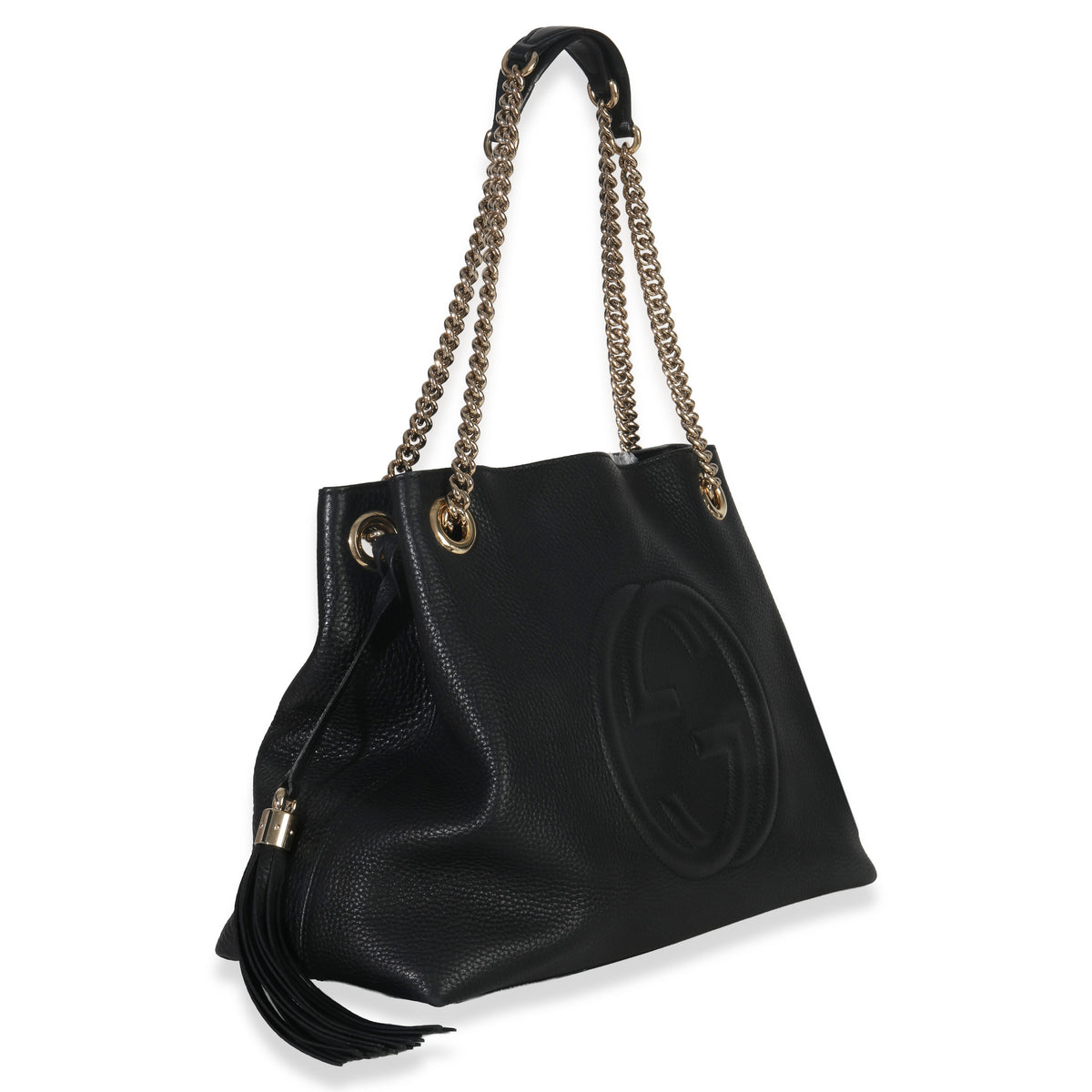 Gucci Black Pebbled Calfskin Medium Soho Chain Shoulder Bag Handbag pv