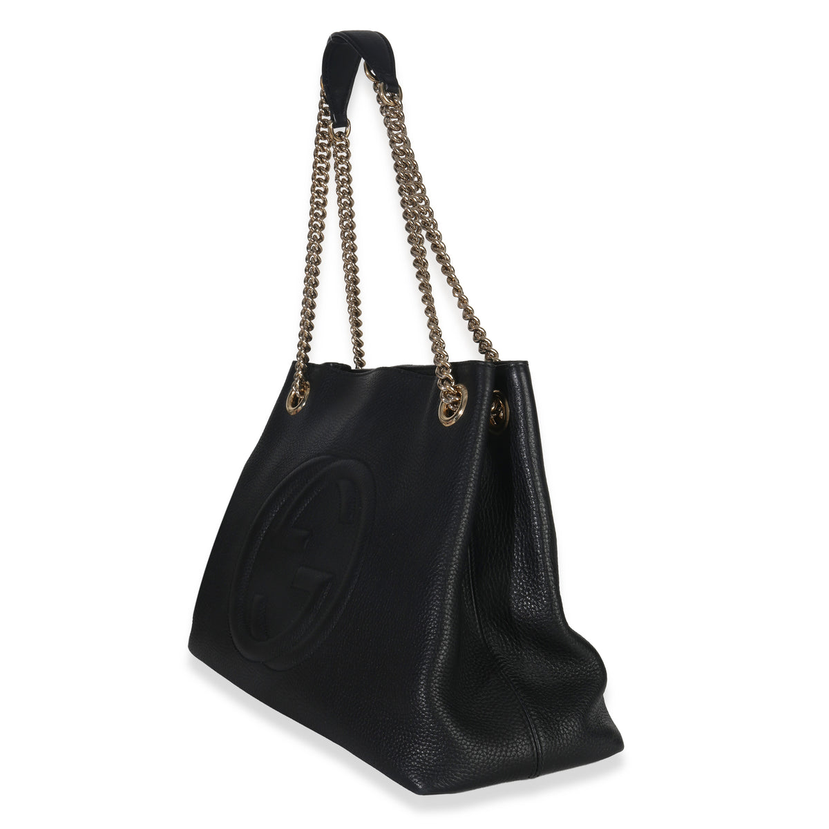 Gucci Black Pebbled Calfskin Medium Soho Chain Shoulder Bag Handbag sv