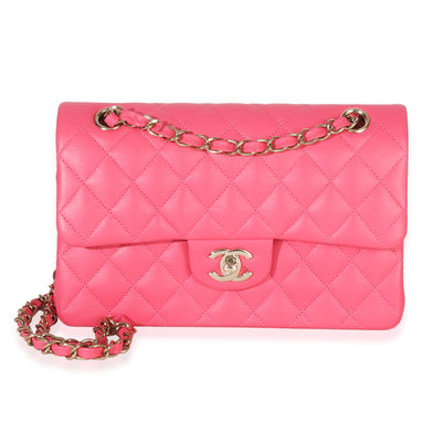 Chanel Pink Quilted Lambskin Small Classic Double Flap Bag Handbag fv