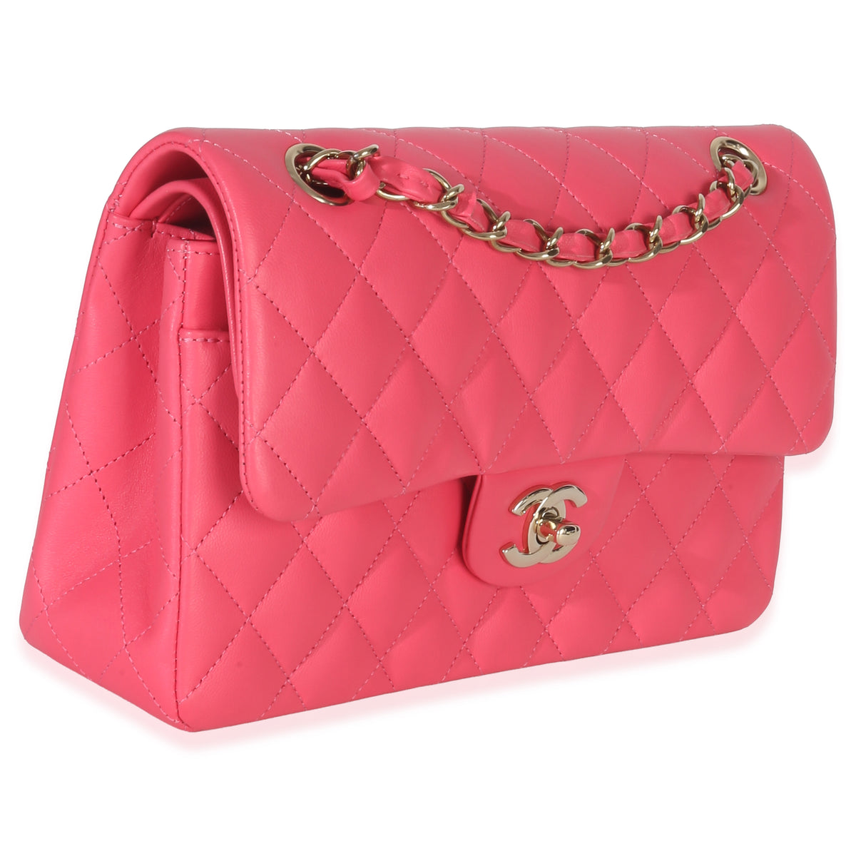 Chanel Pink Quilted Lambskin Small Classic Double Flap Bag Handbag pv