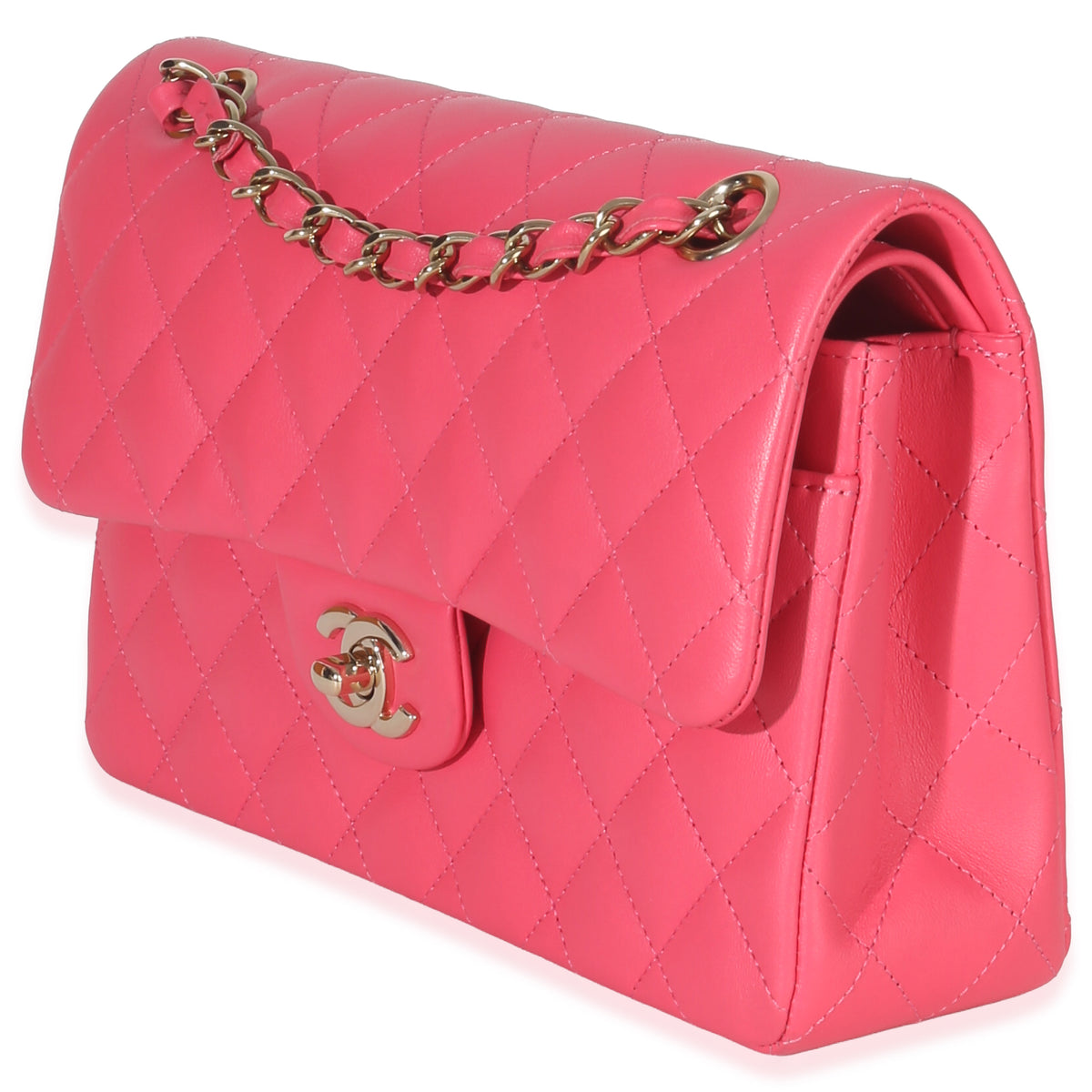 Chanel Pink Quilted Lambskin Small Classic Double Flap Bag Handbag sv
