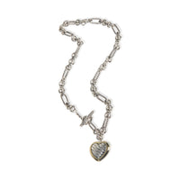 David Yurman Yellow Gold & Sterling Silver  Figaro Link With Heart Charm Necklac pv