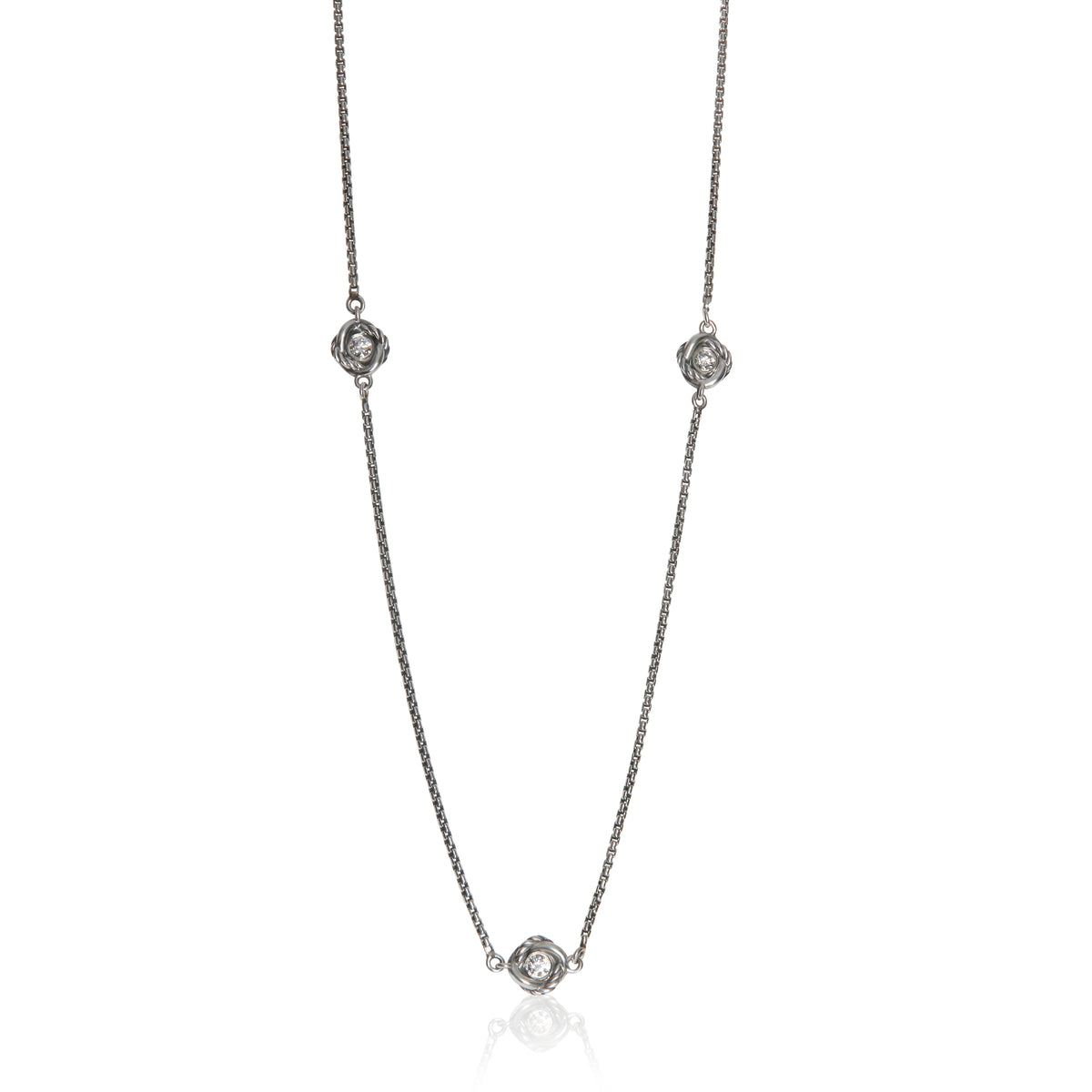 David Yurman Sterling Silver Diamond Infinity Station Necklace fv