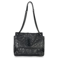 Saint Laurent Black Crinkled Calfskin Matelasse Medium Niki Chain Satchel Handbag av