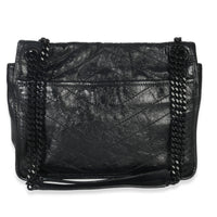 Saint Laurent Black Crinkled Calfskin Matelasse Medium Niki Chain Satchel Handbag bv