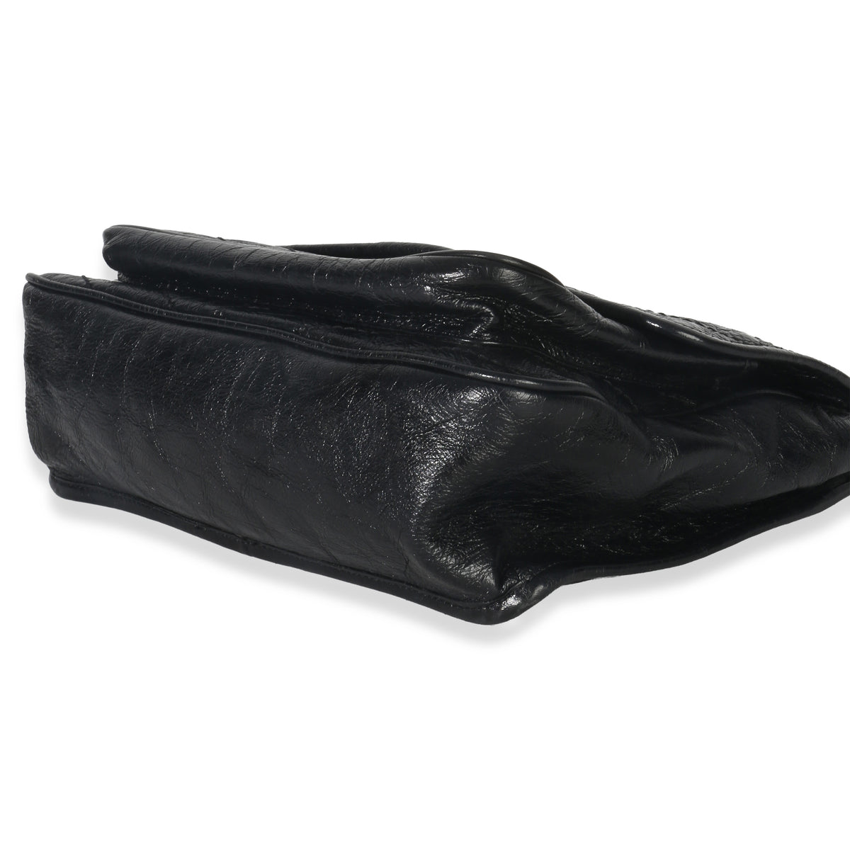 Saint Laurent Black Crinkled Calfskin Matelasse Medium Niki Chain Satchel Handbag clasp