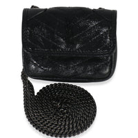 Saint Laurent Black Crinkled Calfskin Matelasse Micro Niki Airpods Case Handbag fv