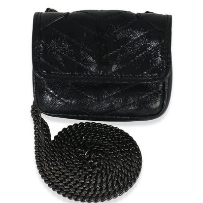 Saint Laurent Black Crinkled Calfskin Matelasse Micro Niki Airpods Case Handbag fv